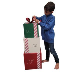 Rae Dunn 3 Tier metal Present Set Christmas decor peace love joy easy to store